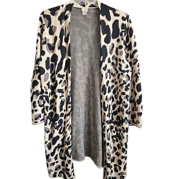 Chico's Sweaters - Chicos XL (3) Animal-Print Jacquard Cardigan MobWife